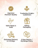 Set of icons and text highlighting features on a soft pink and white background