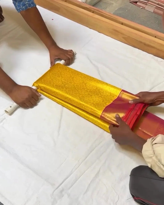 Golden Sun Kanchipuram Silk Saree with Rani Zari Border
