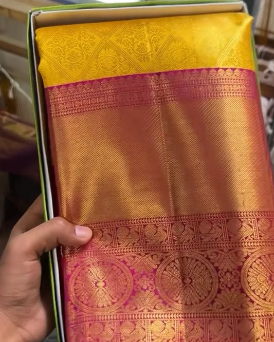 Golden Sun Kanchipuram Silk Saree with Rani Zari Border