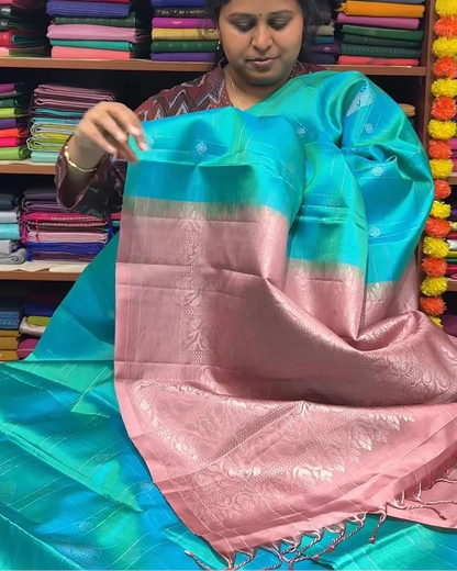 Aqua Blue Soft Silk Zari Weaving Saree with Rich Pallu