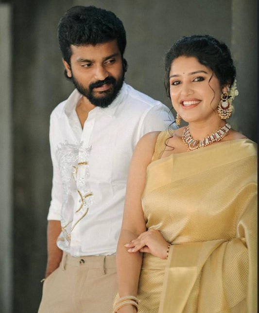 Nayanthara Inspired Banarasi Golden Tissue Silk Saree