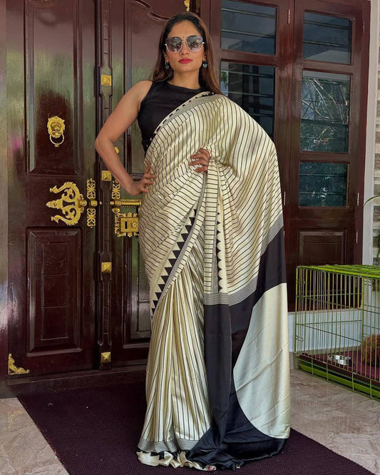 Ethnic Saree Designed with Ajrakh Pattern on Semi Gaji Silk