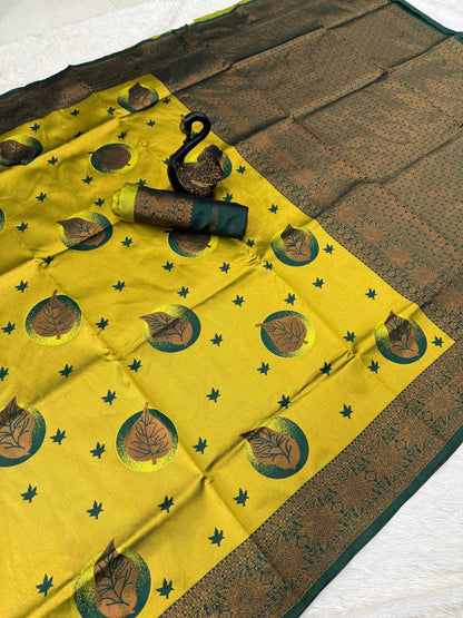 Pure Banarasi Silk Saree with Floral & Meena Zari Work