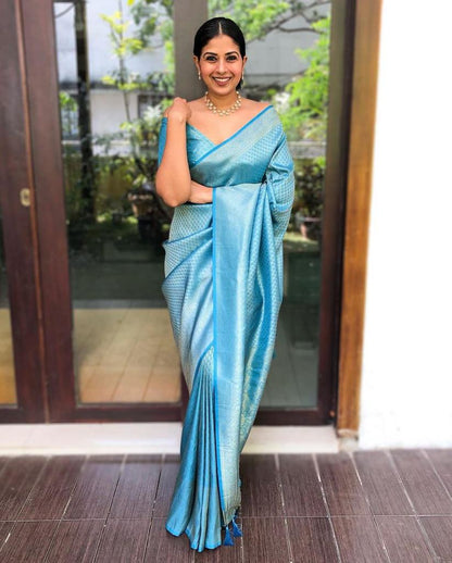 Soft & Easy-to-Drape Lichi Silk Saree with Banarasi Inspired Weave