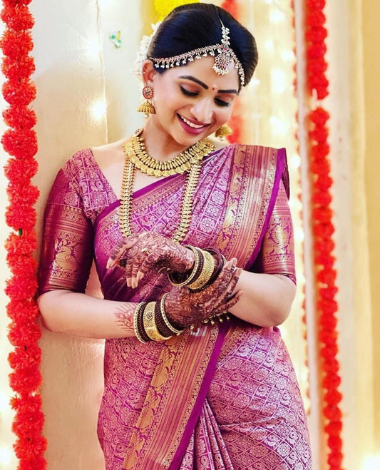 Bridal Pink Kanchipuram Silk Saree with Rich Zari Work