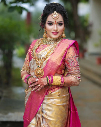 Bridal Kanchipuram Silk Saree with Rich Zari Work