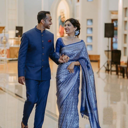 Royal Blue Silk Saree with Intricate Woven Design