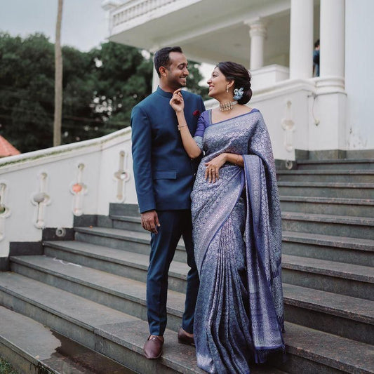 Royal Blue Silk Saree with Intricate Woven Design