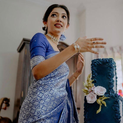 Royal Blue Silk Saree with Intricate Woven Design