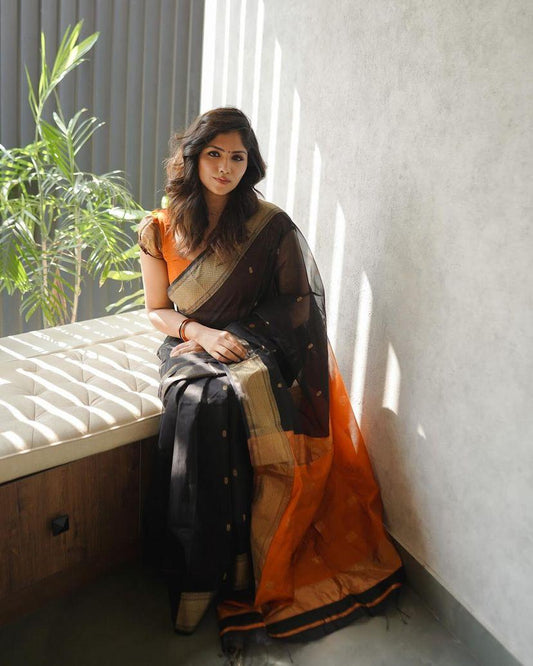 Classic Banarasi Style Lichi Silk Saree with Contrast Border