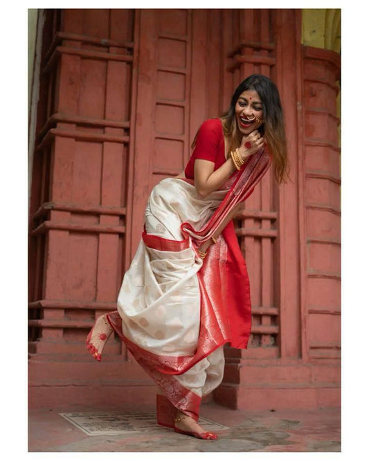 Easy-to-Wear Banarasi Style Saree Crafted in Smooth Lichi Silk