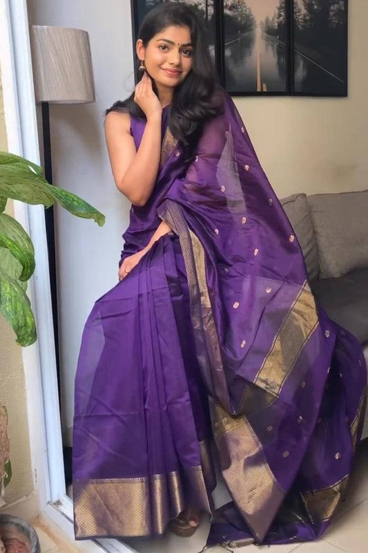 First-Time Slab Weaving Lilan Soft Cotton Saree with Rich Blouse