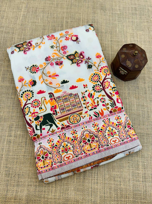 Rajwadi Pashmina Silk Weaving Saree with Kashmiri Pallu