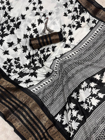 Pure Dola Silk Saree with Jacquard Border & Kalamkari Print