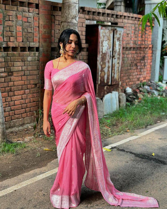 New Slab Weaving Lilan Soft Cotton Saree with Rich Blouse