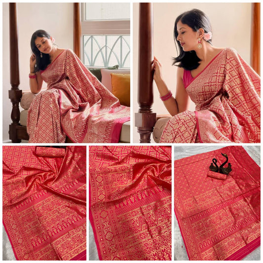 Heritage-Style Saree Made Using Organic Banarasi Lichi Silk