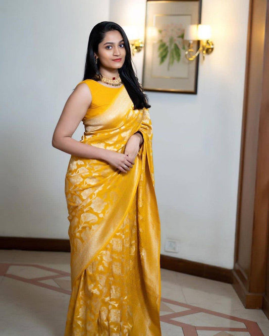 Featherlight Banarasi Wedding Drape Crafted from Organic Lichi Silk Saree