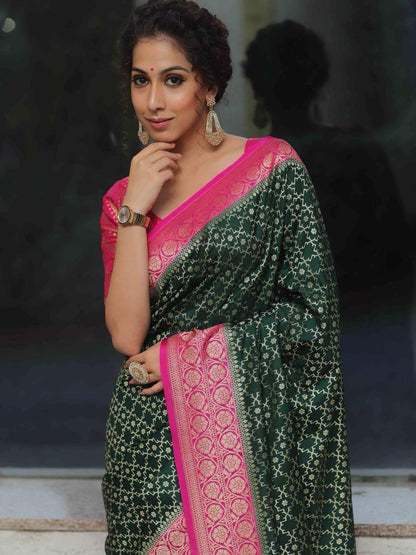 Organic Banarasi Lichi Silk Wedding Saree – Rich & Comfortable
